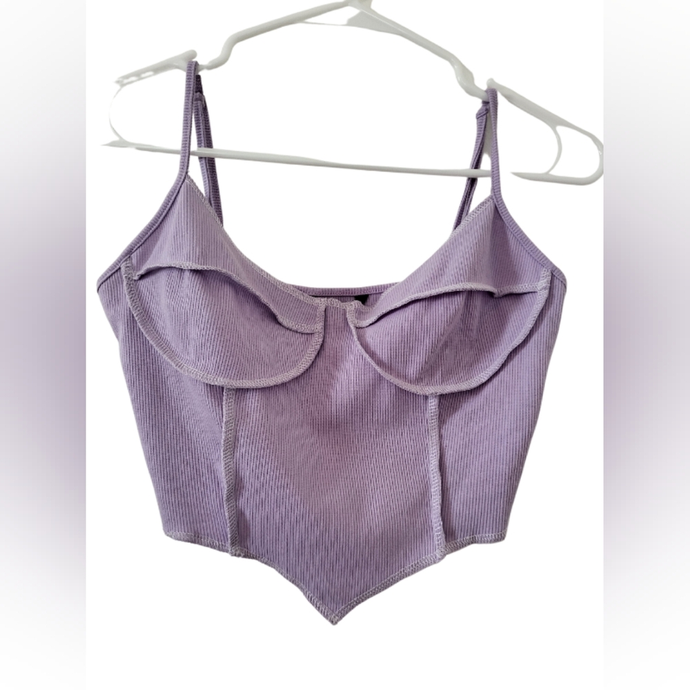 🤑🌭🍍Shein Lavender Knit "Corseted" Reverse Stitch Crop Top. Size XS